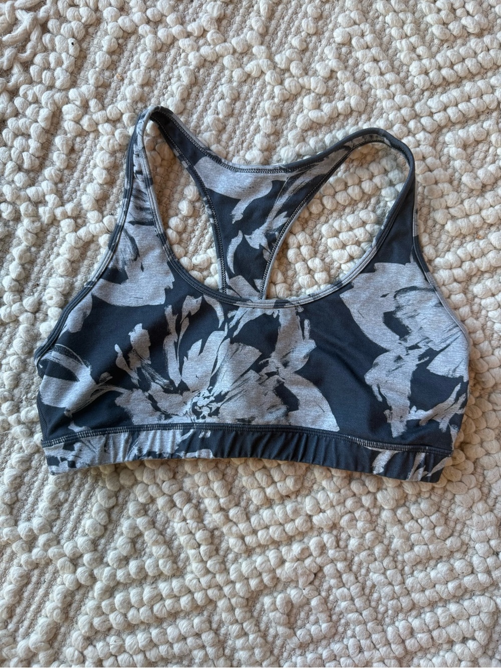 Vuori Black and Gray Floral Racerback Sports Bra